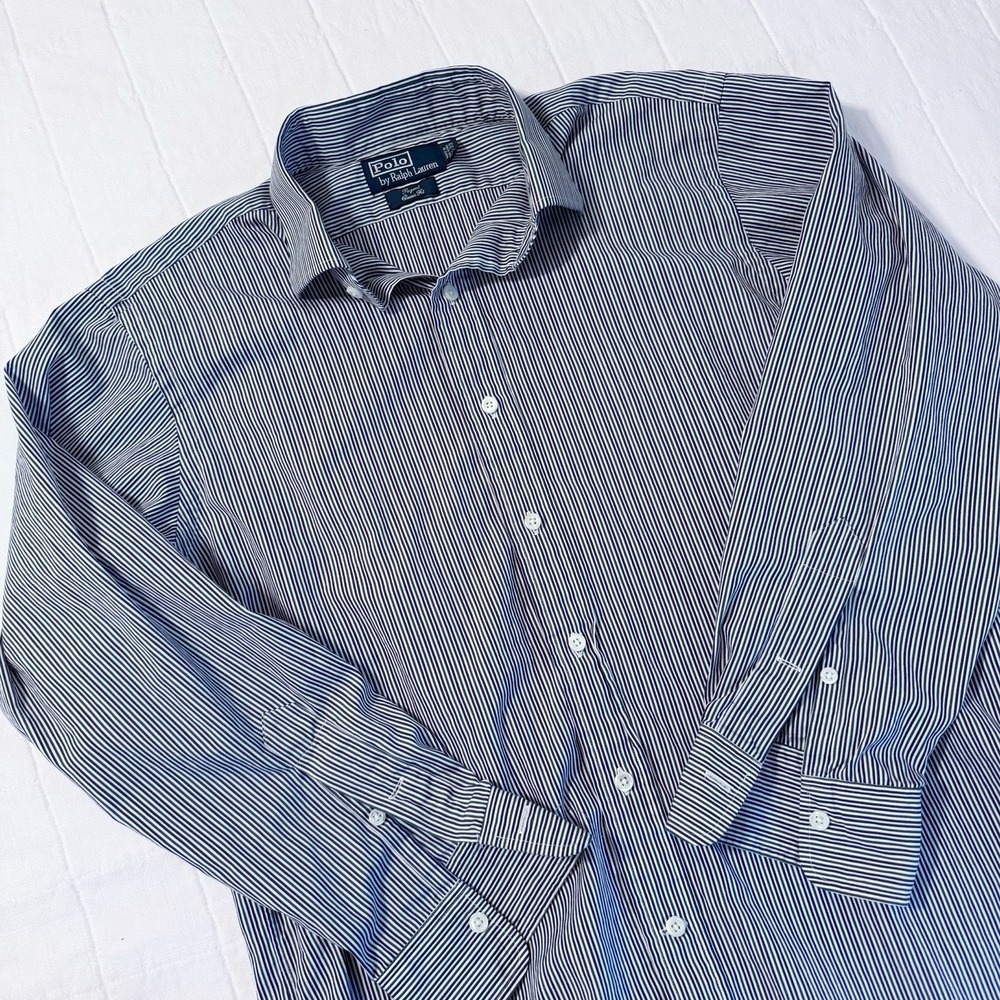 Polo Ralph Lauren Men's Regent Classic Fit Blue Green Stripe Dress Shirt 16.5-33